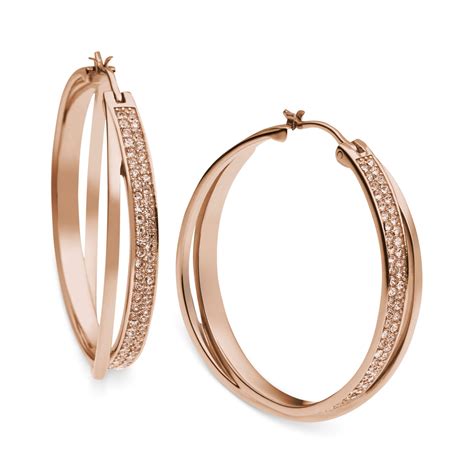 michael kors ladies rose gold tone stone set earrings|Michael Kors hoop earrings sale.